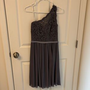 David's Bridal Grey Dress with Lace Bodice